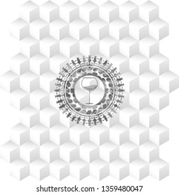 wine cup icon inside realistic grey emblem with cube white background