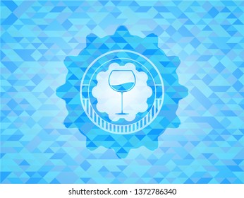 wine cup icon inside realistic sky blue mosaic emblem