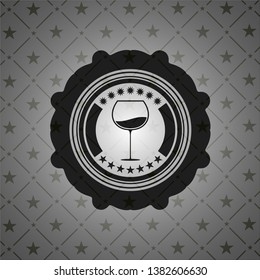 wine cup icon inside realistic black emblem