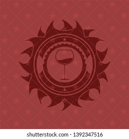 wine cup icon inside realistic red emblem