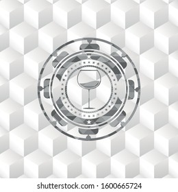 wine cup icon inside realistic grey emblem with cube white background