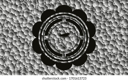 wine cup icon inside realistic black emblem with grey bubbles background. Vector Illustration. Detailed.