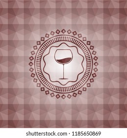 wine cup icon inside red seamless badge with geometric pattern background.