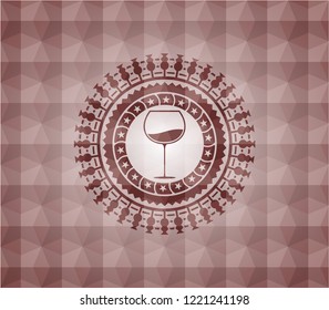 wine cup icon inside red badge with geometric background. Seamless.