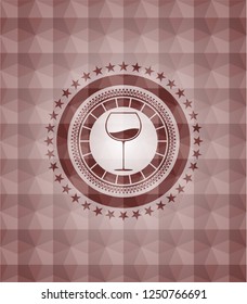 wine cup icon inside red geometric badge. Seamless.