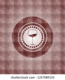 wine cup icon inside red emblem with geometric background. Seamless.