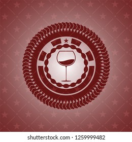 wine cup icon inside red emblem. Retro