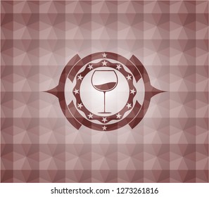 wine cup icon inside red badge with geometric pattern background. Seamless.