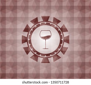wine cup icon inside red polygonal badge. Seamless.