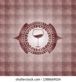 wine cup icon inside red emblem or badge with geometric pattern background. Seamless.