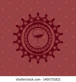 wine cup icon inside red emblem. Retro