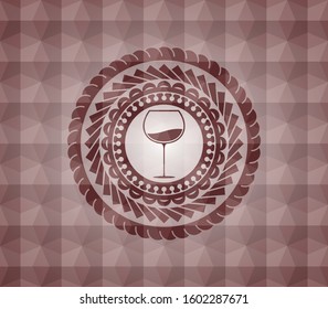 wine cup icon inside red polygonal badge. Seamless.