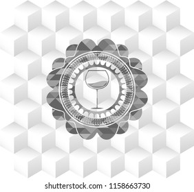 wine cup icon inside retro style grey emblem with geometric cube white background