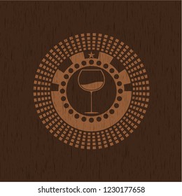 wine cup icon inside retro wooden emblem