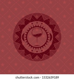 wine cup icon inside retro red emblem