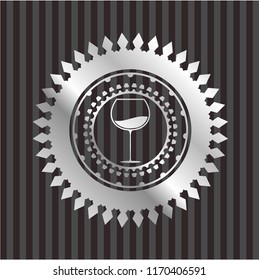 wine cup icon inside silver shiny badge