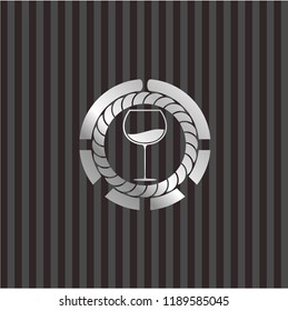 wine cup icon inside silver shiny badge