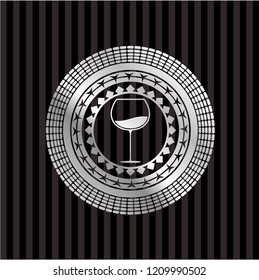 wine cup icon inside silver shiny emblem