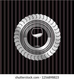wine cup icon inside silver shiny emblem