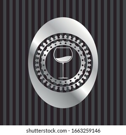 wine cup icon inside silver shiny badge
