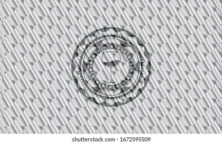 wine cup icon inside silver color emblem or badge. Scales pattern. Vector Illustration. Detailed.