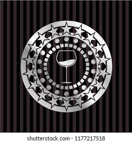 wine cup icon inside silvery shiny emblem