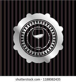 wine cup icon inside silvery badge or emblem