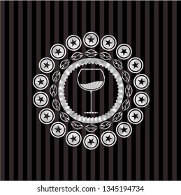 wine cup icon inside silvery badge or emblem