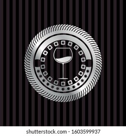 wine cup icon inside silvery badge
