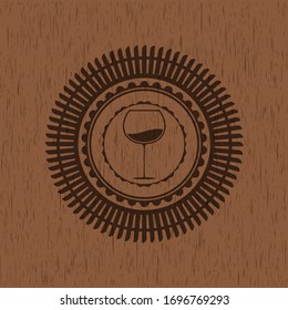 wine cup icon inside vintage wooden emblem