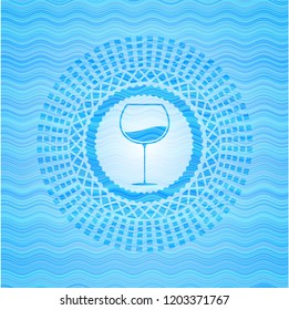 wine cup icon inside water concept style emblem.