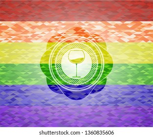 wine cup icon on mosaic background with the colors of the LGBT flag