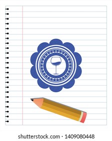 wine cup icon with pen strokes. Blue ink. Vector Illustration. Detailed.