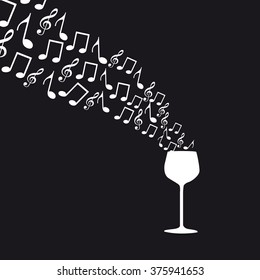wine cup with music notes over black background vector