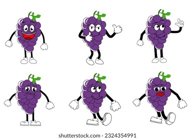 Wine. cute fruit characters set isolated on white background. Vector illustration.