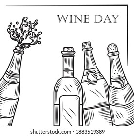 wine day, set of wine bottles in hand drawn style vector illustration