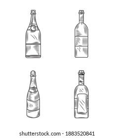 Weintag, Satz verschiedener Weinflaschen, handgezeichnet, Vektorgrafik