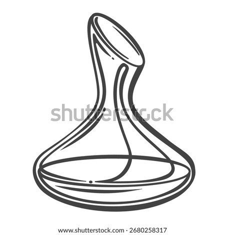 Wine decanter with curved neck and wide base in vintage doodle engraving. Outline vector illustration for bar menu, winery branding, sommelier tools, or kitchen decor.