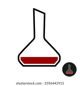 Wine decanter simple black line icon with red wine inside. Glassware for degustation or leisure pastime. Editable stroke.