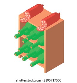 Wine degustation icon isometric vector. Bottle wine and sausage cutting on shelf. Tasting event, winemaking, tradition