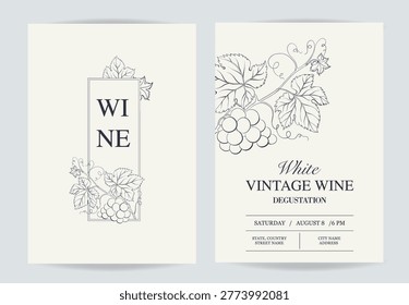 Wine degustation menu cards. Vine card vertical design