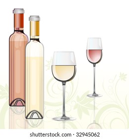 "Wine design" - bottles and glasses with red and white wine - vector illustration