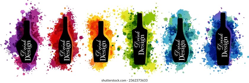 Wine design collection from colorful paint splash elements