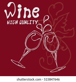 Wine design over red background. Vector illustration.  Two glasses on a red background.