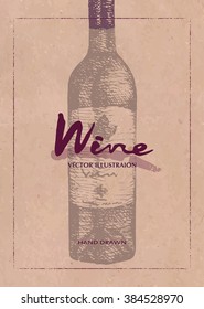  Wine design template.Wine menu. Drawing hand image, vector illustration.