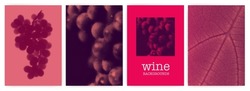 Wine Designs. Background Vector Images With Halftone Effect. Bunch Of Grapes And Texture Of Vineyard Leaves. For Brochure Designs, Covers, T-shirts, Textiles.