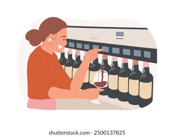 Wine dispenser isolated cartoon vector illustrations. Restaurant customer using wine dispenser, self-service tasting, drinking alcohol, cafe visitors, horeca business vector cartoon.