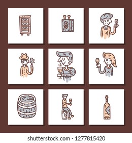 Wine doodle collection. Lettering with cliparts. Vector illustration
