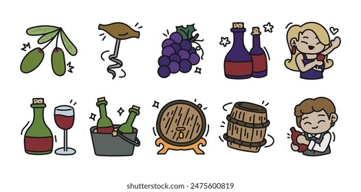 Wine Doodle Illustration Set Collection