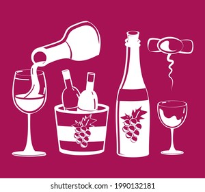 wine drink bottles corkscrew and bucket